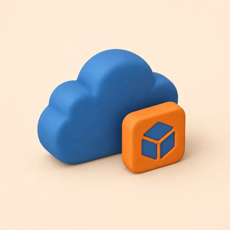 Clay render of a cloud with a deployable package tile