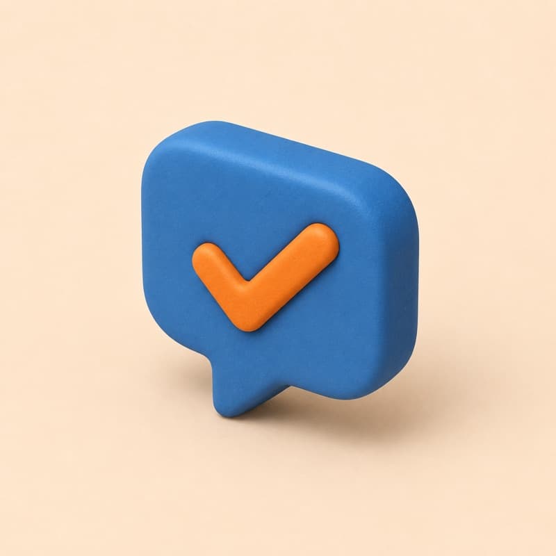 Clay render of a chat bubble with a checkmark