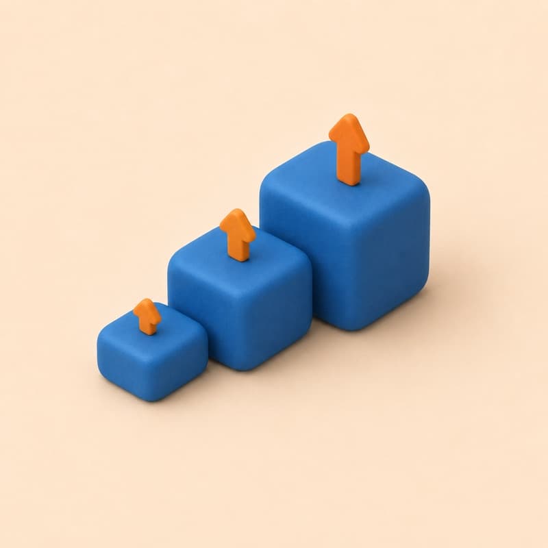 Clay render of ascending blocks with rising arrows